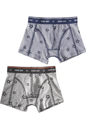 Little Label Boxershorts 2-pack - almost black star & stars stripe blue - maat: 92 - bio-katoen