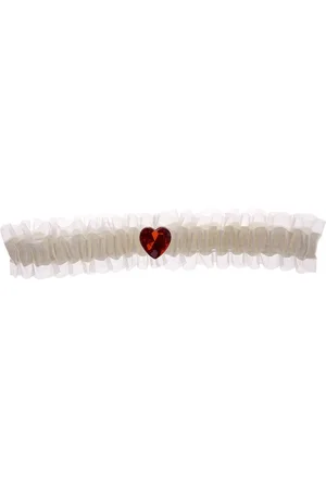 S.Y.W Kousenband ivoor met rood strass hartje
