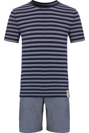 Phil & Co. Berlin Heren Shortama Korte Pyjama Katoen Blauw / Grijs Gestreept