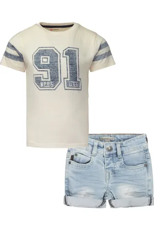 Noppies Knoko Noko - - Kledingset - 2delig - Broek Denim Short Blue - Shirt General Santos Antique white
