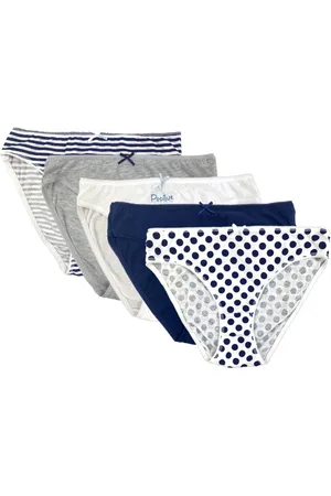 Merkloos 5 stuks Katoenen dames slips - positive mind - marineblauw-ecru-grijs