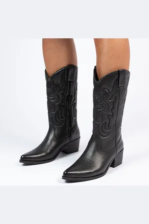 Manfield Dames - Zwarte leren cowboy laarzen