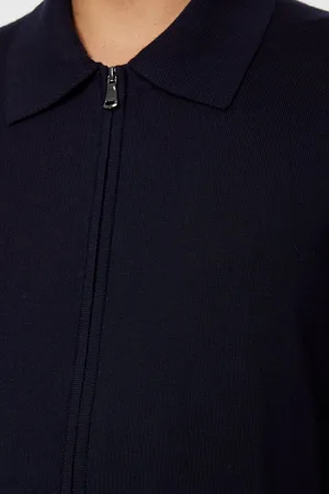 J Lindeberg Heren Kaleb Merino Zip Cardigan Navy