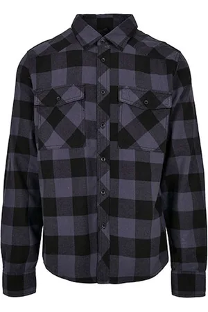 Build Your Brand Flanel Checked Overhemd met borstzakken Black/Grey - 3XL