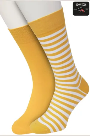 Bonnie Doon Sokken Set Gestreept en Effen voor Heren maat 40/46 - Set met 2 paar Sokken - Strepen - Katoenen Sok - Gladde Naden - Brede Boord - Perfecte Pasvorm - 2-pack - Multipack - Eigeel - White - Egg - OL0121012.219