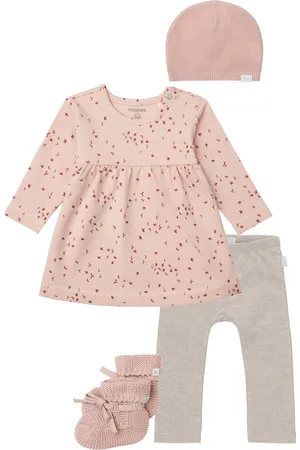 Noppies Kledingset - Meisjes - 4 delig - Jurk Nisib - Legging Angie Taupe - Mutsje Muts Niland gebreid - Slofjes Nelson