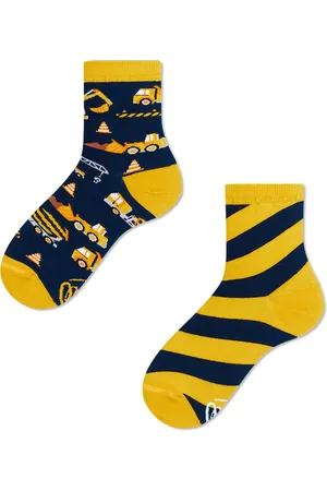 Many Mornings Kids sokken sock, the builder blauw & geel