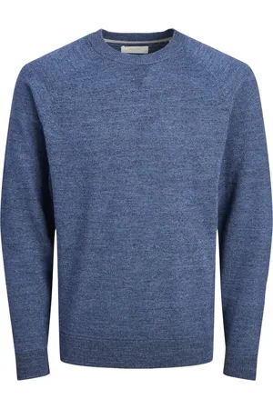 JACK & JONES Miles knit crew neck slim fit - heren pullover katoen met linnen met O-hals - donker denim melange