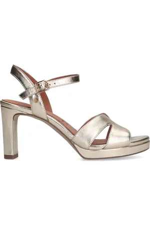 No Stress Dames - Gouden leren sandalen met hak