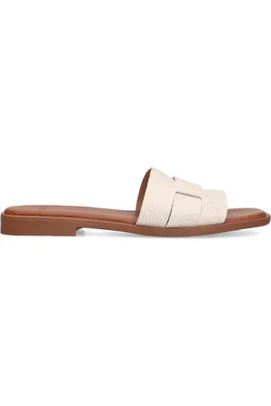 Manfield Dames - Witte gevlochten leren slippers