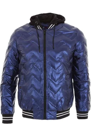 Merkloos Heren Jack Leather Gewatteerd Capuchon blue