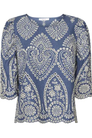 SisterS point Gilma-t Dames Blouse - Denim blue/Cream