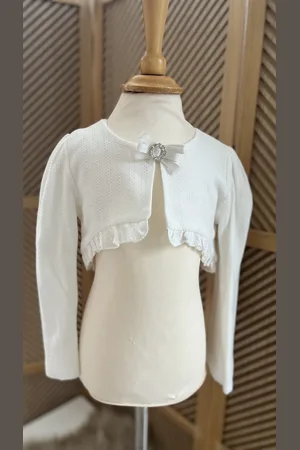 Merkloos Gebreid vestje- katoenen bolero meisjes-luxe feestjasje-effen vest met voering-lange mouwen-korte vestje-bruidsmeisjes-bloemenmeisjes-communie-trouwfeest-bruiloft-fotoshoot- kleur- leeftijd 9-10 jaar