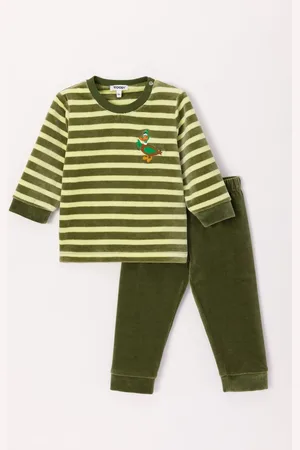 Woody Pyjama baby jongens velours - gestreept - eend - 242-10-PLC-V/930 - maat 80