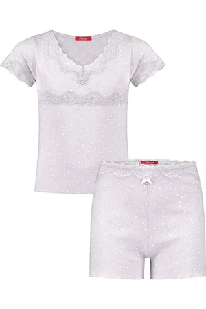 Hanssop Exclusief Luxueus Kinder nachtkleding Luxe mooie zacht hartjes Girly Shorty Pyjama van met verfijnde kant rand details en een luxe kant mouw verwerking, Meisjes Shorty Pyjama, zacht hartjes ajour design, maat 116
