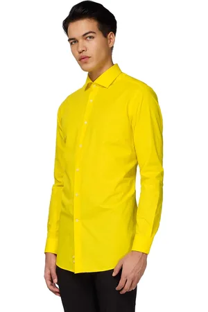 OppoSuits Yellow Fellow Shirt - Heren Overhemd - Carnavalskleding - Casual Effen Gekleurd -