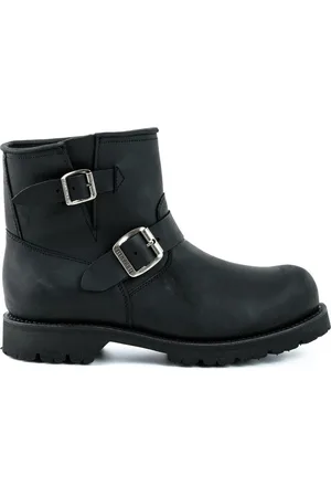 Mayura Boots 1581 Zwart/ Biker Motorlaars Heren Enklelaars Ronde Neus Anti Slip Zool Echt leer