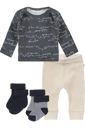 Noppies Set(4delig) Oatmeal broekje met grijs shirt en 2 paar sokjes navy