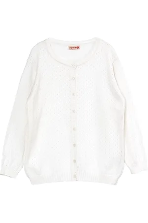 Merkloos Minora kinderkleding meisjes-8 Jaar-Gebreide Jas - Cardigan voor Meisjes en Jongens- Hoogwaardige Baby Kleding- Ronde Hals Vest- lange mouwen-Wit-Sinterklaas cadeautjes