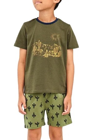 NAME IT Jongens Shortama - Olive Night - Cactus - 116