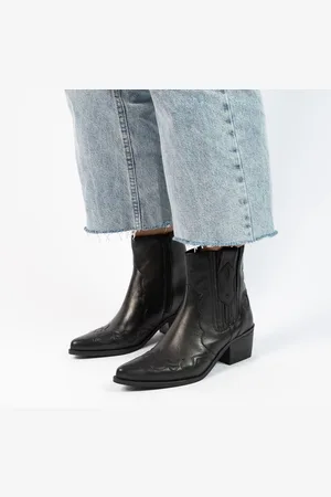 Manfield Dames - Zwarte leren cowboy laarzen