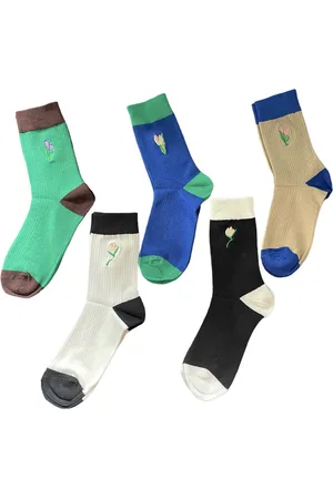 ASTRADAVI Socks Collection - Normale Sokken - 5 Stuks - Katoenen Sokken - Geborduurde Bloem - 36/41