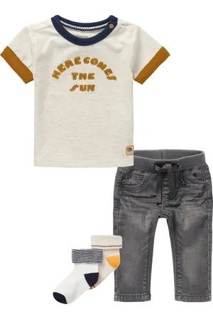 Noppies Kledingset - 4delig - Broek Navoi jeans medium Grey - shirt Huangshi oatmeal - 2p sokjes