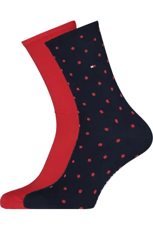 Tommy Hilfiger Damessokken Dot (2-pack) - uni en gestipt katoen - rood met blauw