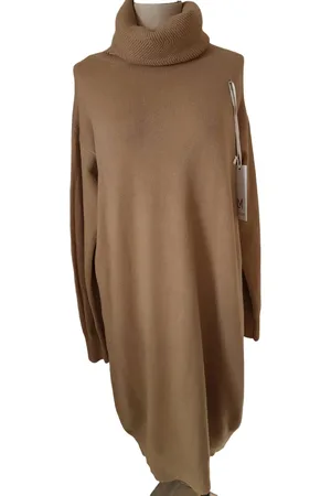 Merkloos Dames jurk lang fijn gebreid met visgraat motief col One size 38/42