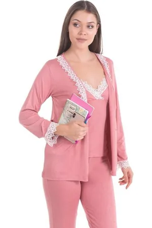 Merkloos Dames Katoen Pyjama | 4-delige set | Katoen nachtkleding | Katoen nachthemd | Elegant Katoen Ochtendjas | Cadeau voor dames | kleur: | maat: S
