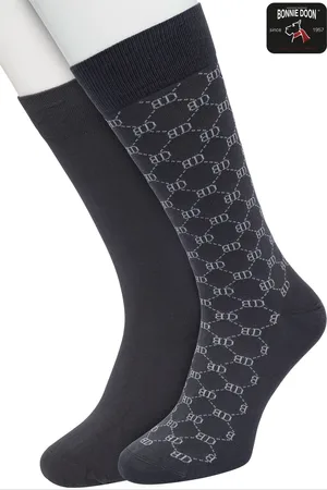 Bonnie Doon Heren Sokken set Donker Grijs maat 40/46 - 2 paar - Effen - BD logo ruit - Print - Gladde Naden - Brede Boord - Uitstekend Draagcomfort - 2-pack - Multipack - Effen - sock - Donkergrijs - - OL2225102.169