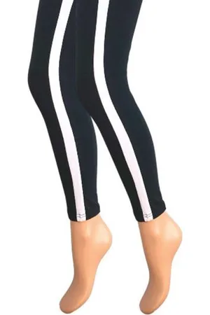 Merkloos Dames legging - Katoen - Witte streep - Zwart