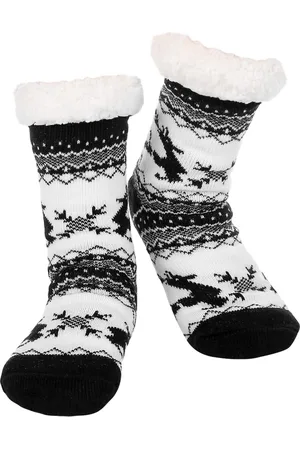 Merkloos Huissokken Dames - Huissokken Heren - Huissokken Kids - Verwarmde Sokken - Anti Slip Sokken - Huissokken - Bedsokken - Warme Sokken - Kerstcadeau Voor iedereen - Thermosokken - Dikke Sokken - Fluffy Sokken - Dames en Heren - Hert Zwart-Blau