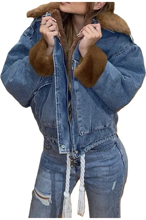 Merkloos Dilena fashion spijker jack faux fur camel