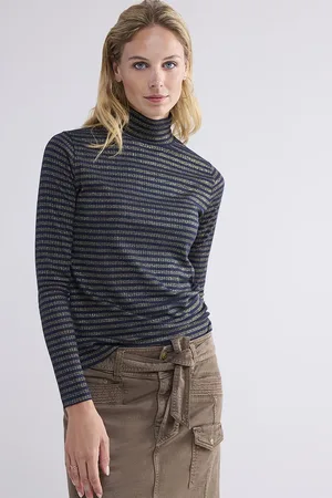 Summum Woman 3s5041-30637 Turtle neck Top Rib Stripe