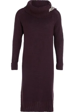Knit Factory Jamie Gebreide Dames Jurk - Trui jurk dames - Wollen jurk - Herfst- & winterjurk - Wijde jurk - Met warme opstaande kraag - - 36/38 - Knielengte