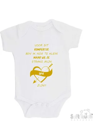 Merkloos 100% katoenen Romper Zwangerschap Aankondiging 2.0 "Voor dit rompertje ben ik nog te klein maar wil je straks mijn opa zijn" Unisex Katoen Wit/goud (shiny)
