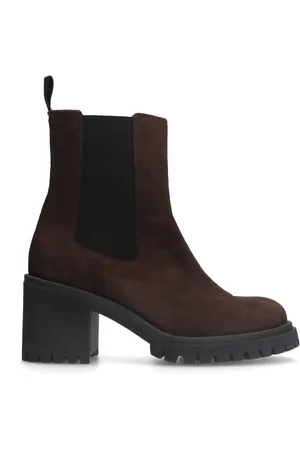 Manfield Dames - Bruine suède chelsea boots met hak