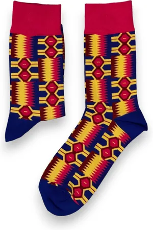 Merkloos Afrikaanse sokken / Afro sokken / Kente sokken - Blauw / Roze - Afrika print kousen / Vrolijke sokken
