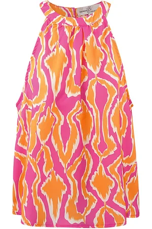 Merkloos Haltertop met Fantasie Print - Oranje/Roze