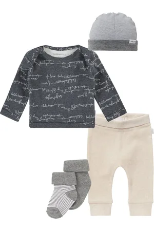 Noppies Kledingset - 5delig - broek oatmeal - shirt met print - muts en 2psokjes