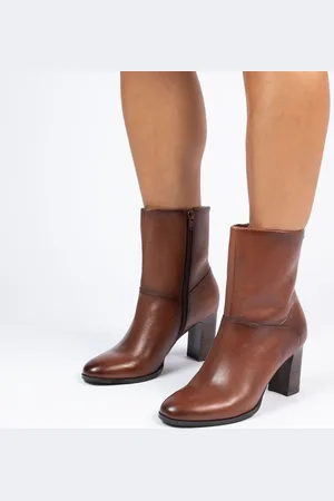 No Stress Dames - Bruine leren enkellaarsjes met hak