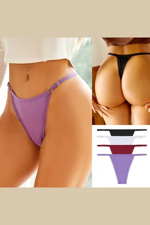 Merkloos Set van 4 - Sexy Dames String - - Dames Lingerie / Ondergoed Set - Kant - 95% Katoen