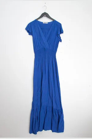 Merkloos Lange dames jurk Vicky effen motief blauw maat S