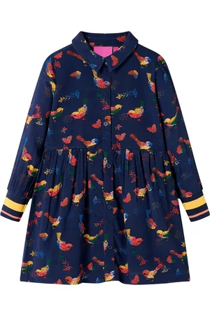 vidaXL Kinderjurk-met-lange-mouwen-116-marineblauw
