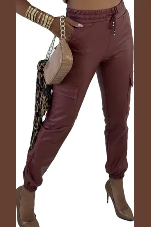 Merkloos Dilena fashion Cargo leder jogging broek