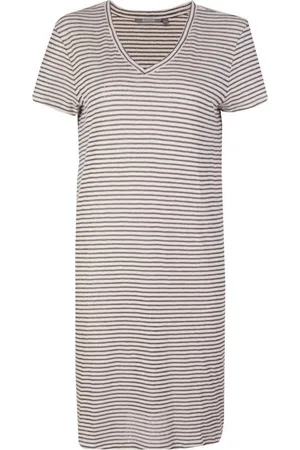 Moscow Striped Crepe Jersey Dress/ Jurk - Off White/ Olive