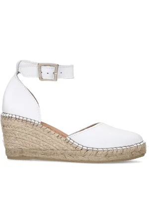 Manfield Dames - Witte leren sleehakken met touwzool