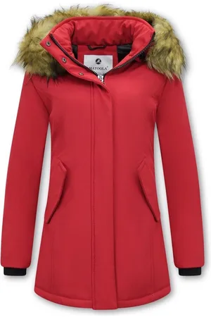 Matogla Dames Winterjassen Parka - Dames Jassen Winter met Bontkraag - Slim Fit - Rode Jas