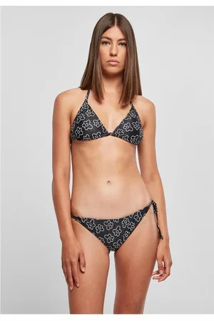 Urban classics Triangle Pattern blackflower Bikini set - S - /Wit